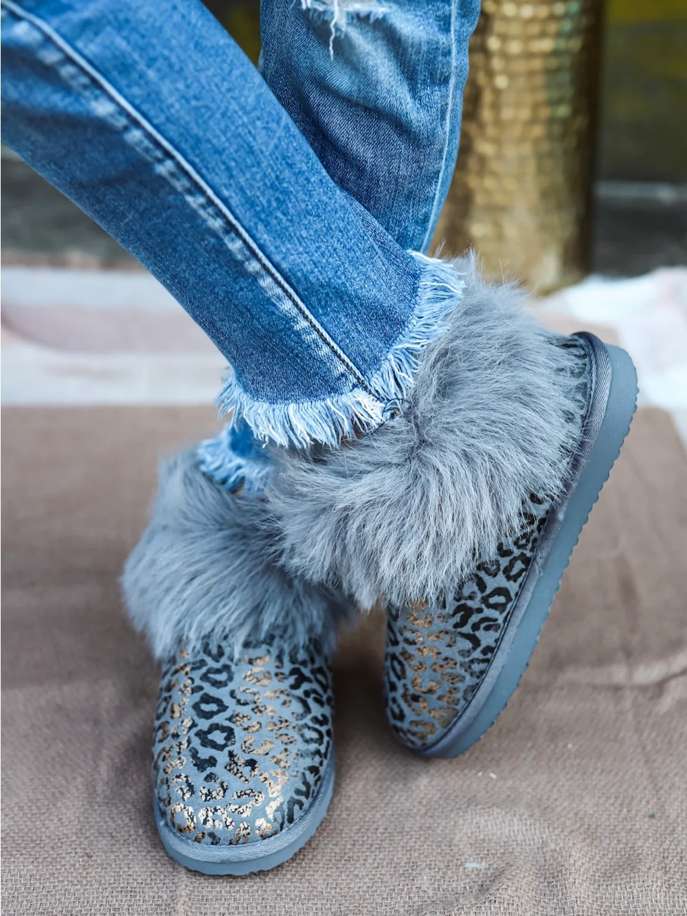 NEW in Box! Cozy Grey Faux-Fur Leopard Print Women's Booties